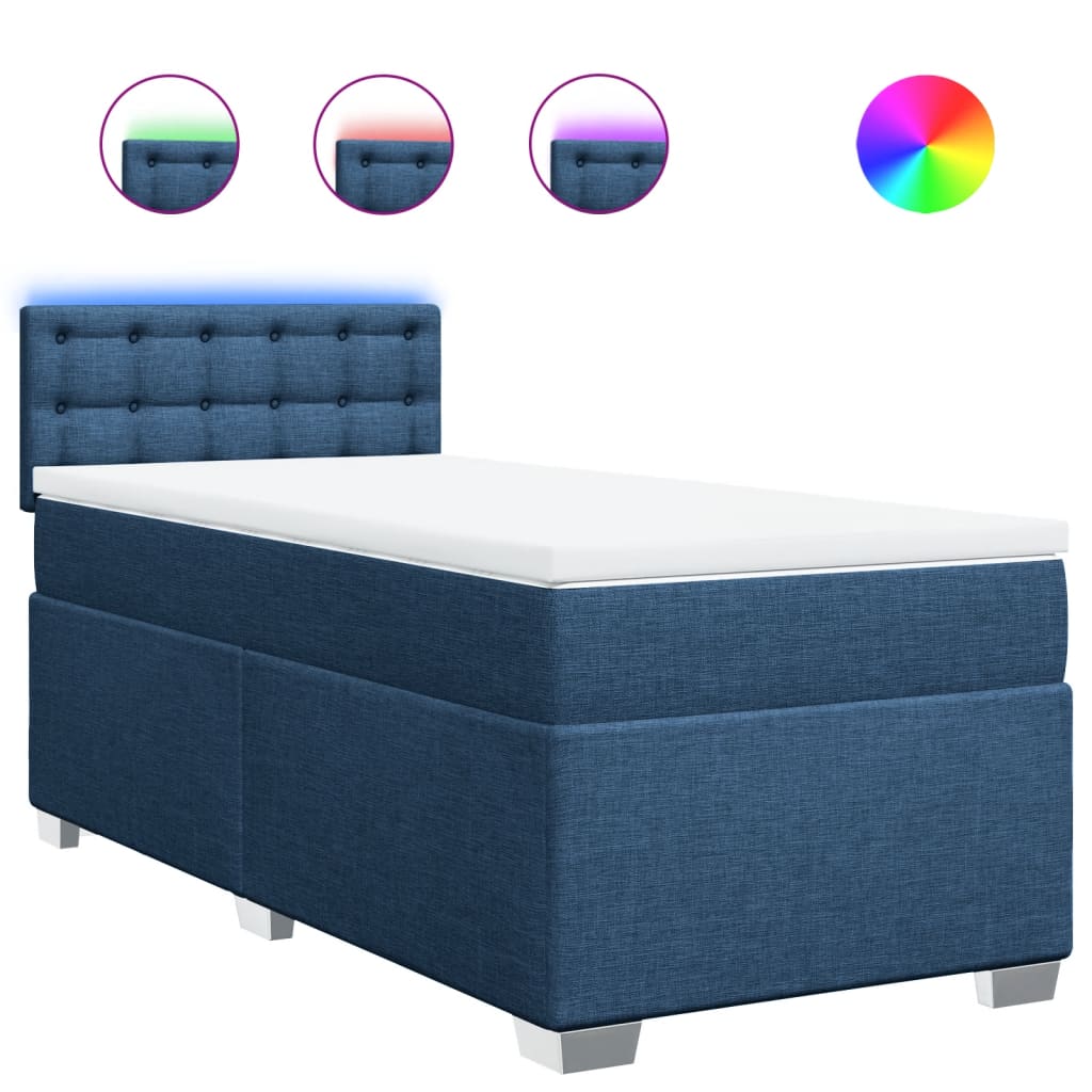 vidaXL Κρεβάτι Boxspring με Στρώμα Μπλε 90x200 εκ.Υφασμάτινο