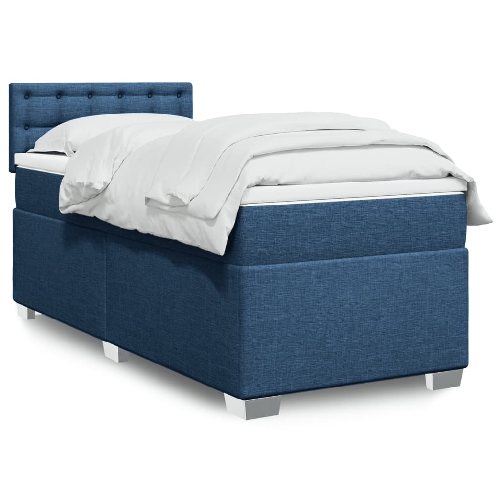 vidaXL Κρεβάτι Boxspring με Στρώμα Μπλε 90x200 εκ.Υφασμάτινο