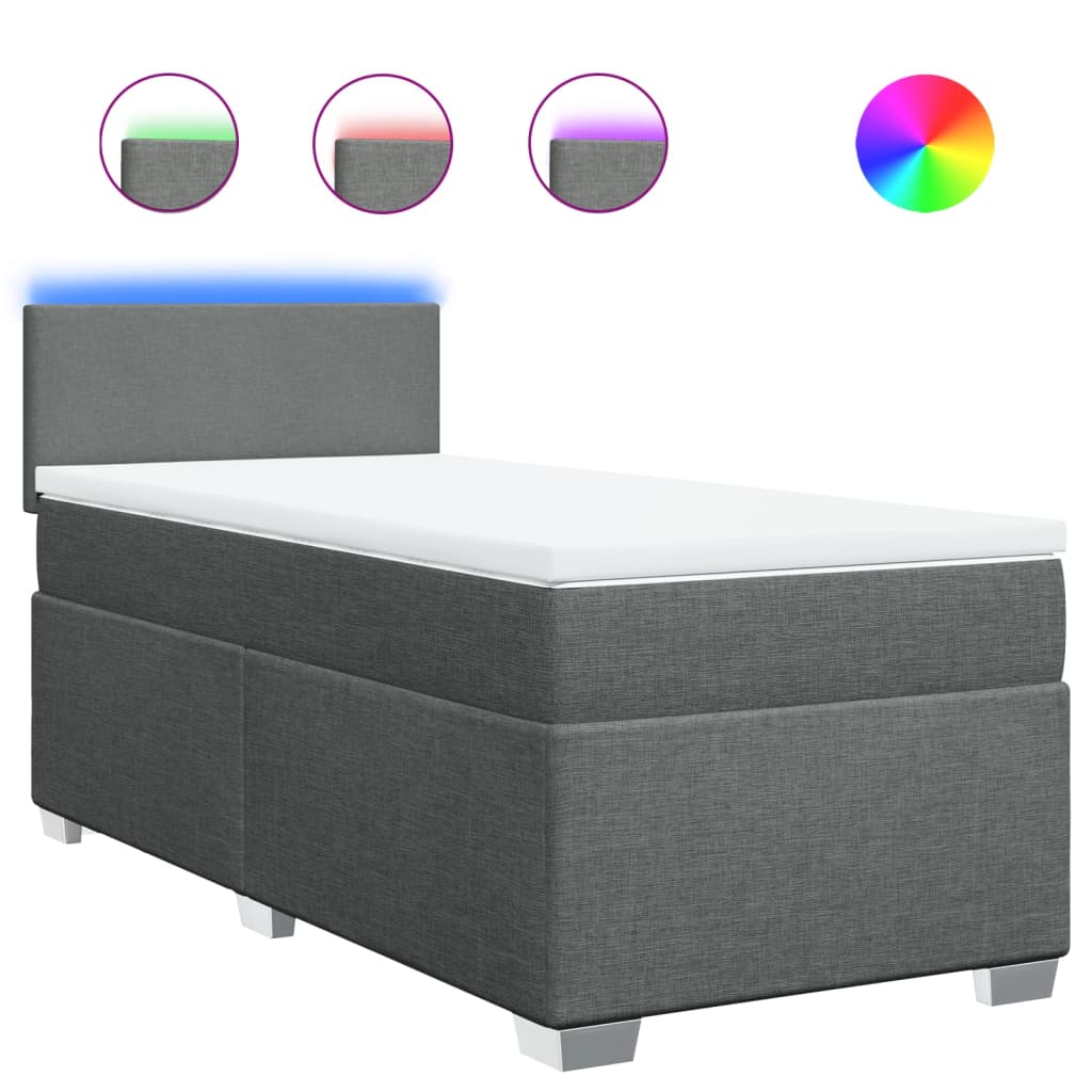 vidaXL Κρεβάτι Boxspring με Στρώμα Σκούρο Γκρι 100x200 εκ. Υφασμάτινο