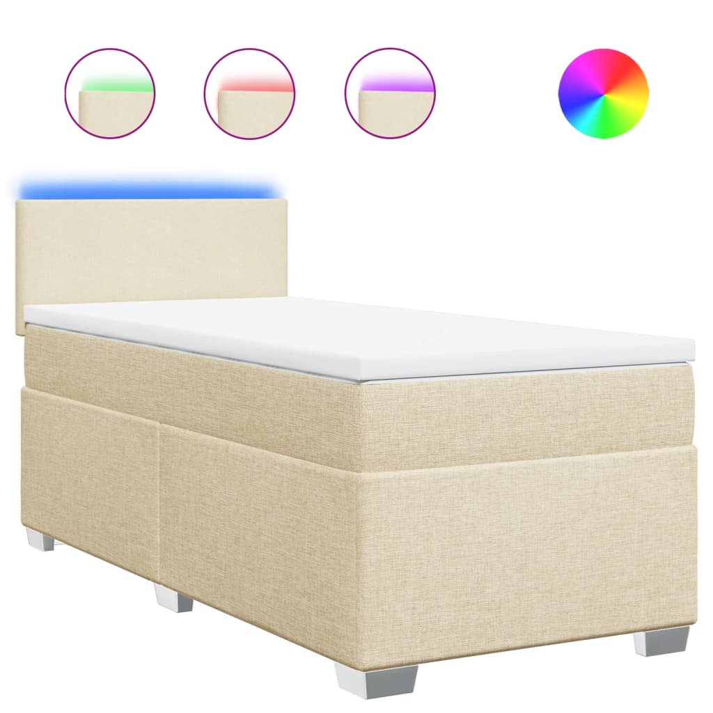 vidaXL Κρεβάτι Boxspring με Στρώμα Κρεμ 100 x 200 εκ. Υφασμάτινο