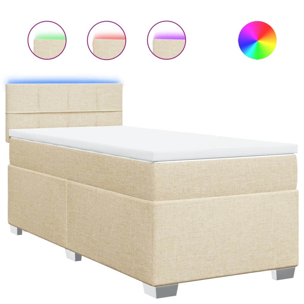 vidaXL Κρεβάτι Boxspring με Στρώμα Κρεμ 100 x 200 εκ. Υφασμάτινο