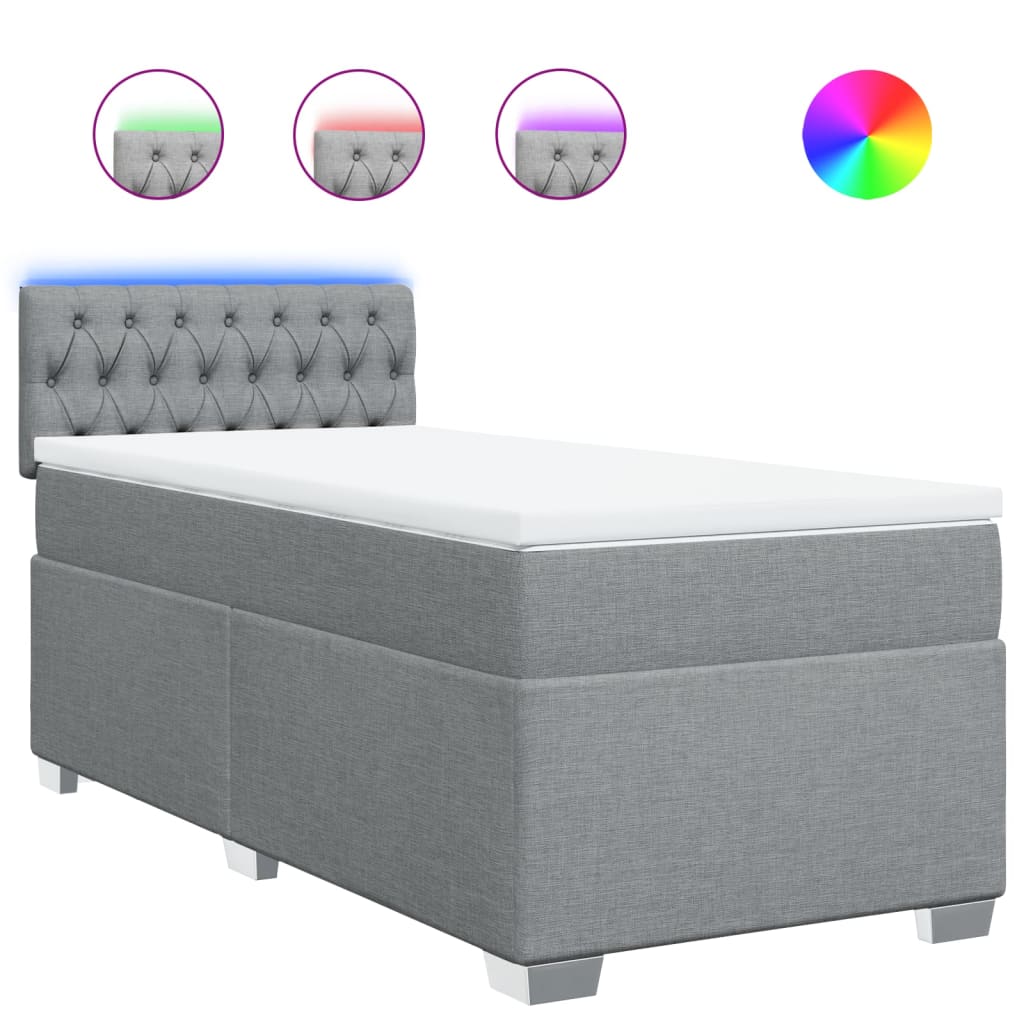vidaXL Κρεβάτι Boxspring με Στρώμα Ανοιχτό Γκρι 100x200 εκ. Υφασμάτινο