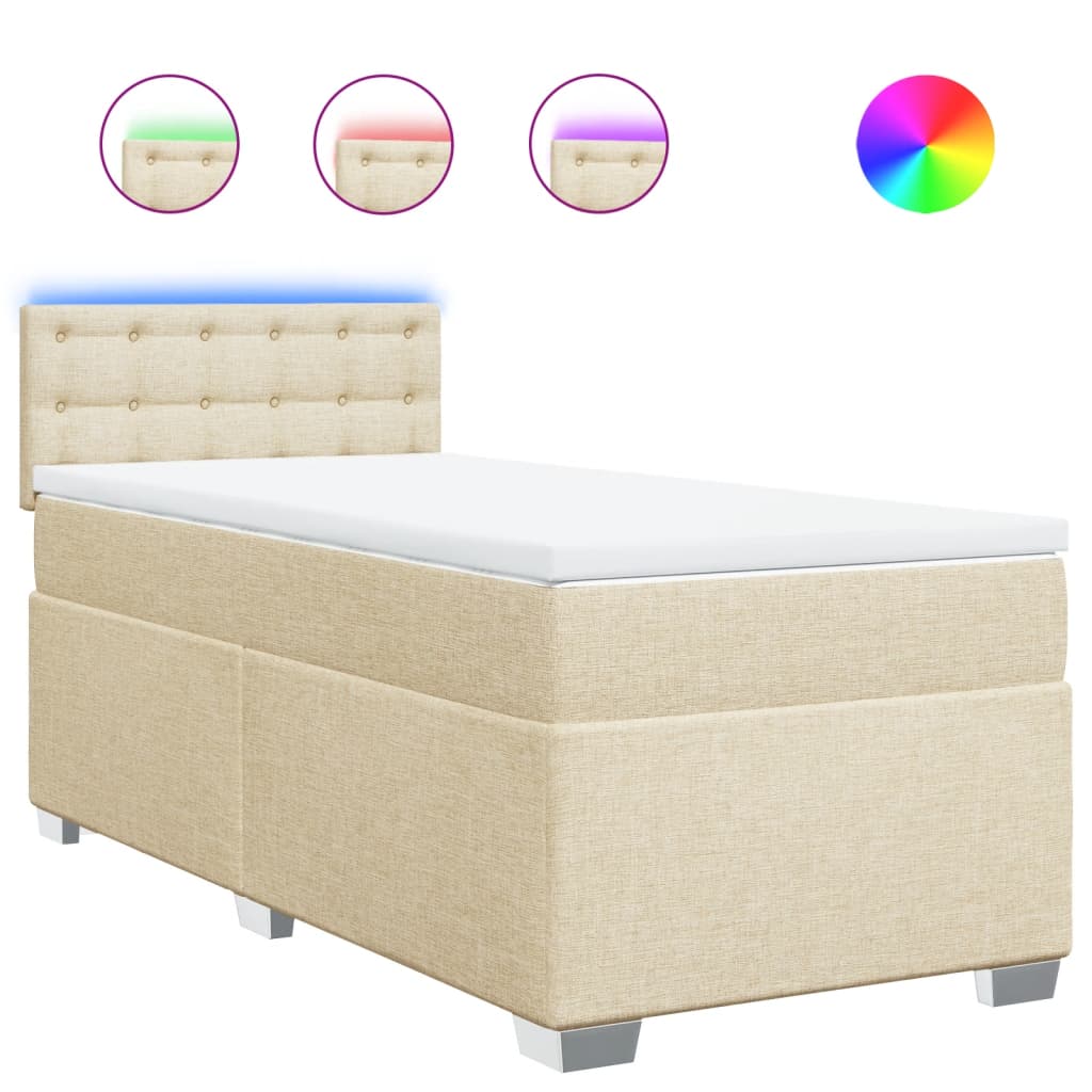 vidaXL Κρεβάτι Boxspring με Στρώμα Κρεμ 100 x 200 εκ. Υφασμάτινο
