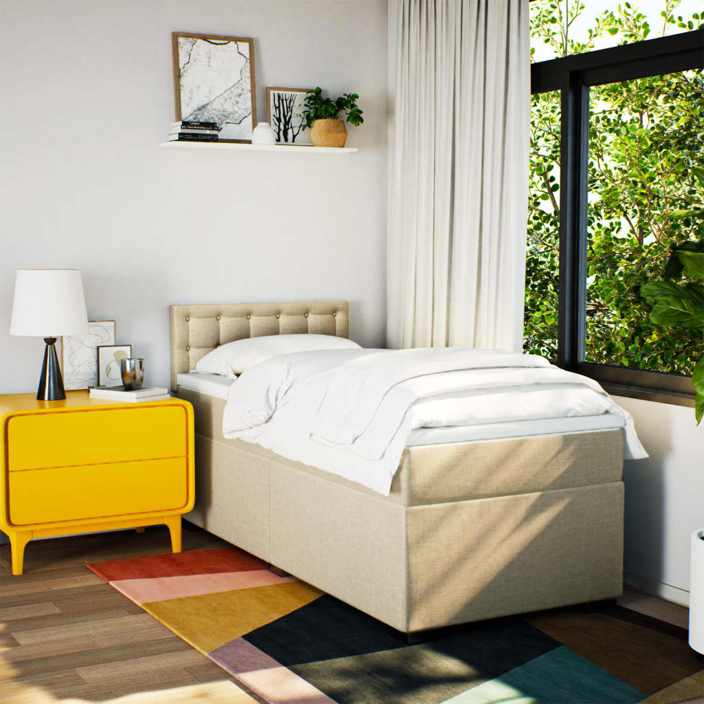 vidaXL Κρεβάτι Boxspring με Στρώμα Κρεμ 100 x 200 εκ. Υφασμάτινο