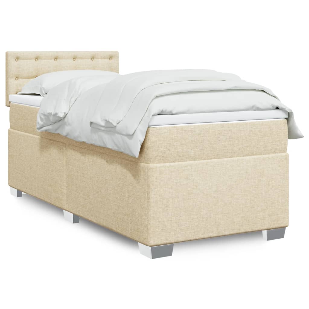vidaXL Κρεβάτι Boxspring με Στρώμα Κρεμ 100 x 200 εκ. Υφασμάτινο