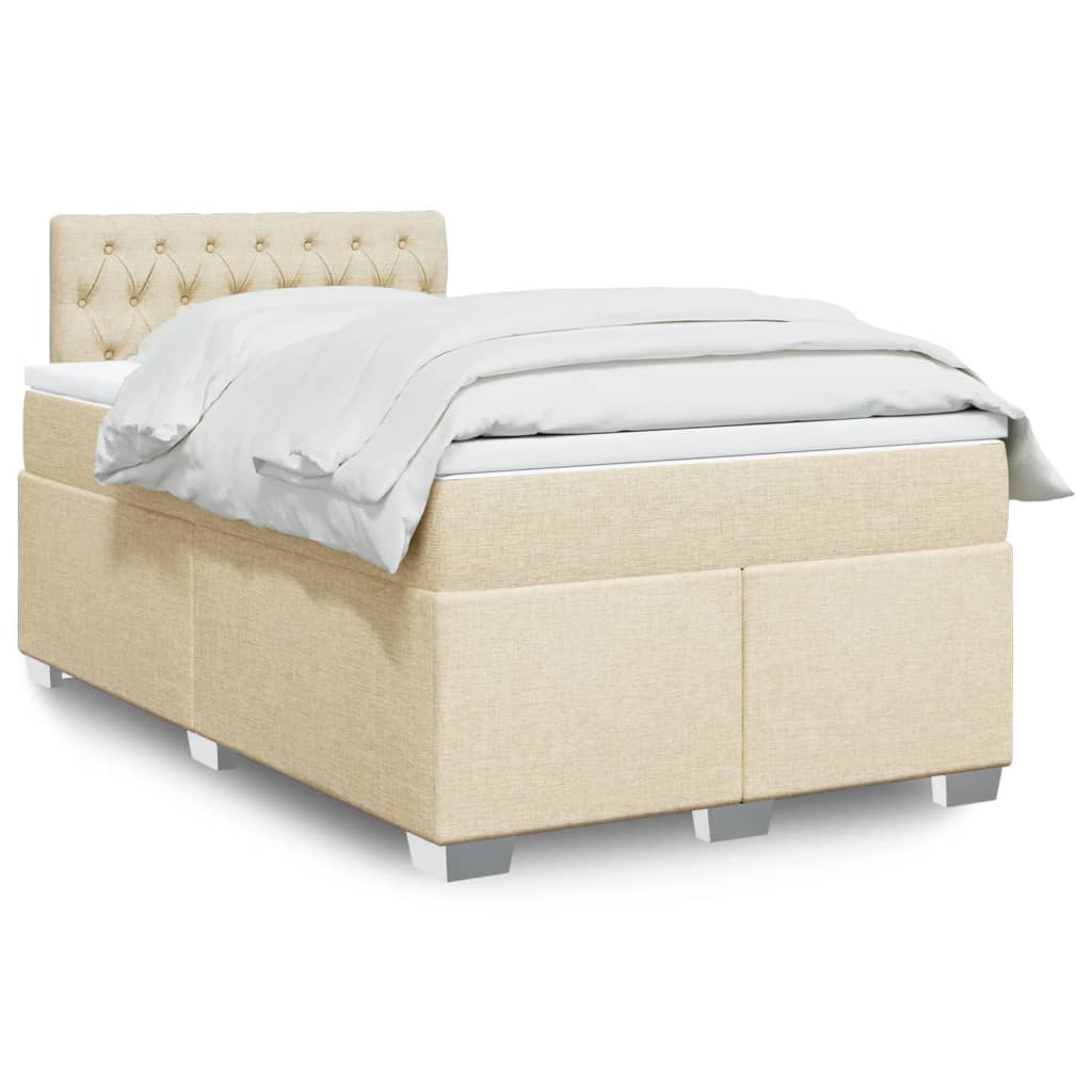 vidaXL Κρεβάτι Boxspring με Στρώμα Κρεμ 120x200 εκ. Υφασμάτινο