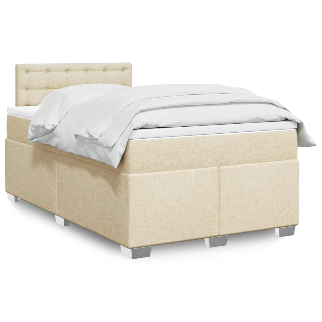 vidaXL Κρεβάτι Boxspring με Στρώμα Κρεμ 120x200 εκ. Υφασμάτινο