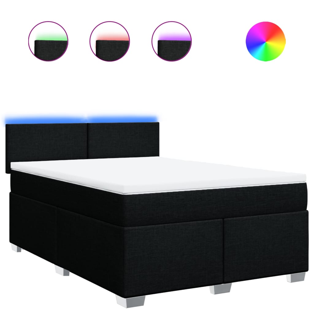 vidaXL Κρεβάτι Boxspring με Στρώμα Μαύρο 140x190 εκ. Υφασμάτινο
