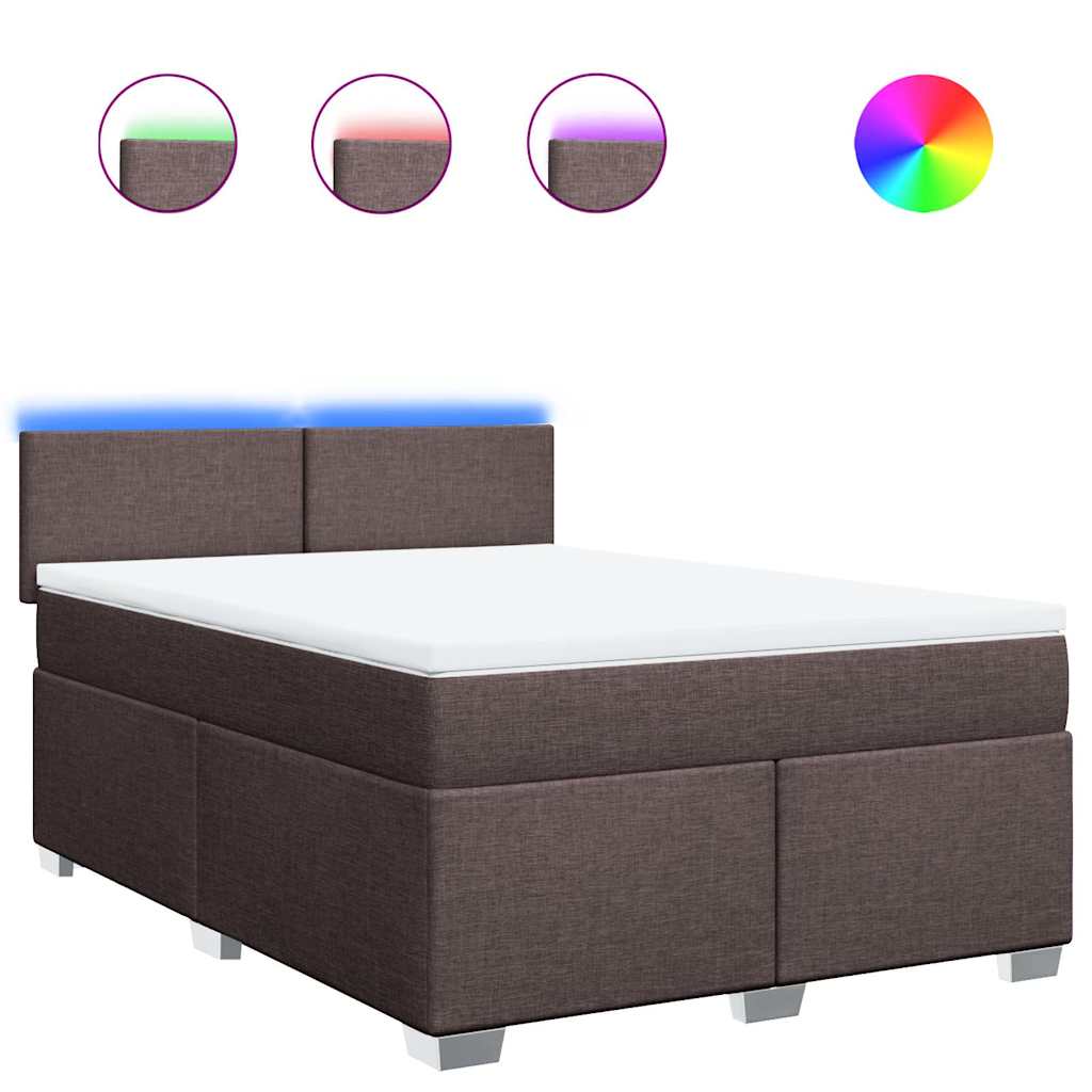 vidaXL Κρεβάτι Boxspring με Στρώμα Σκούρο Καφέ 140x190 εκ. Υφασμάτινο