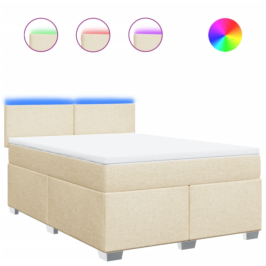 vidaXL Κρεβάτι Boxspring με Στρώμα Κρεμ 140x190 εκ. Υφασμάτινο