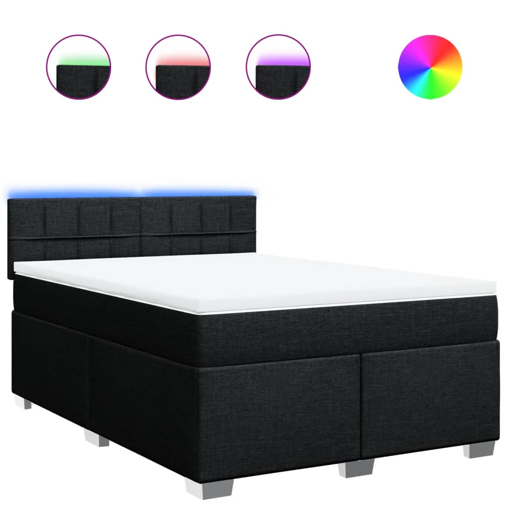 vidaXL Κρεβάτι Boxspring με Στρώμα Μαύρο 140x190 εκ. Υφασμάτινο
