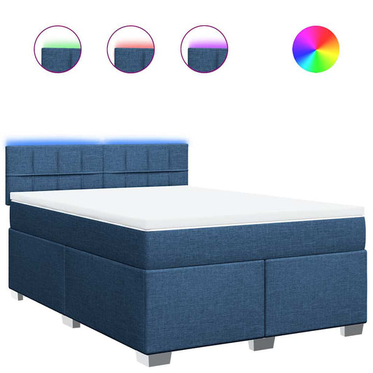 vidaXL Κρεβάτι Boxspring με Στρώμα Μπλε 140x190 εκ. Υφασμάτινο