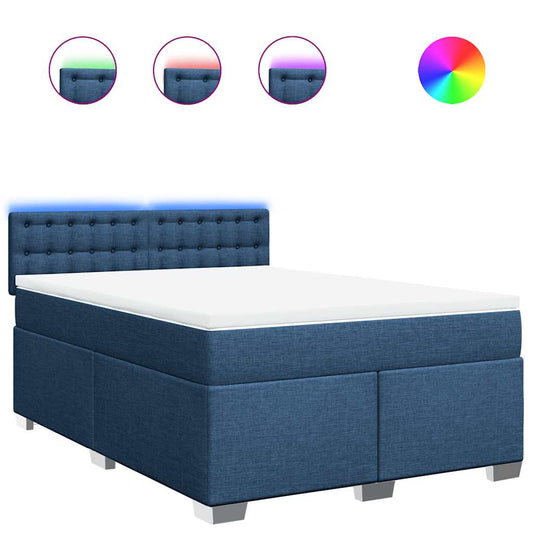 vidaXL Κρεβάτι Boxspring με Στρώμα Μπλε 140x190 εκ. Υφασμάτινο