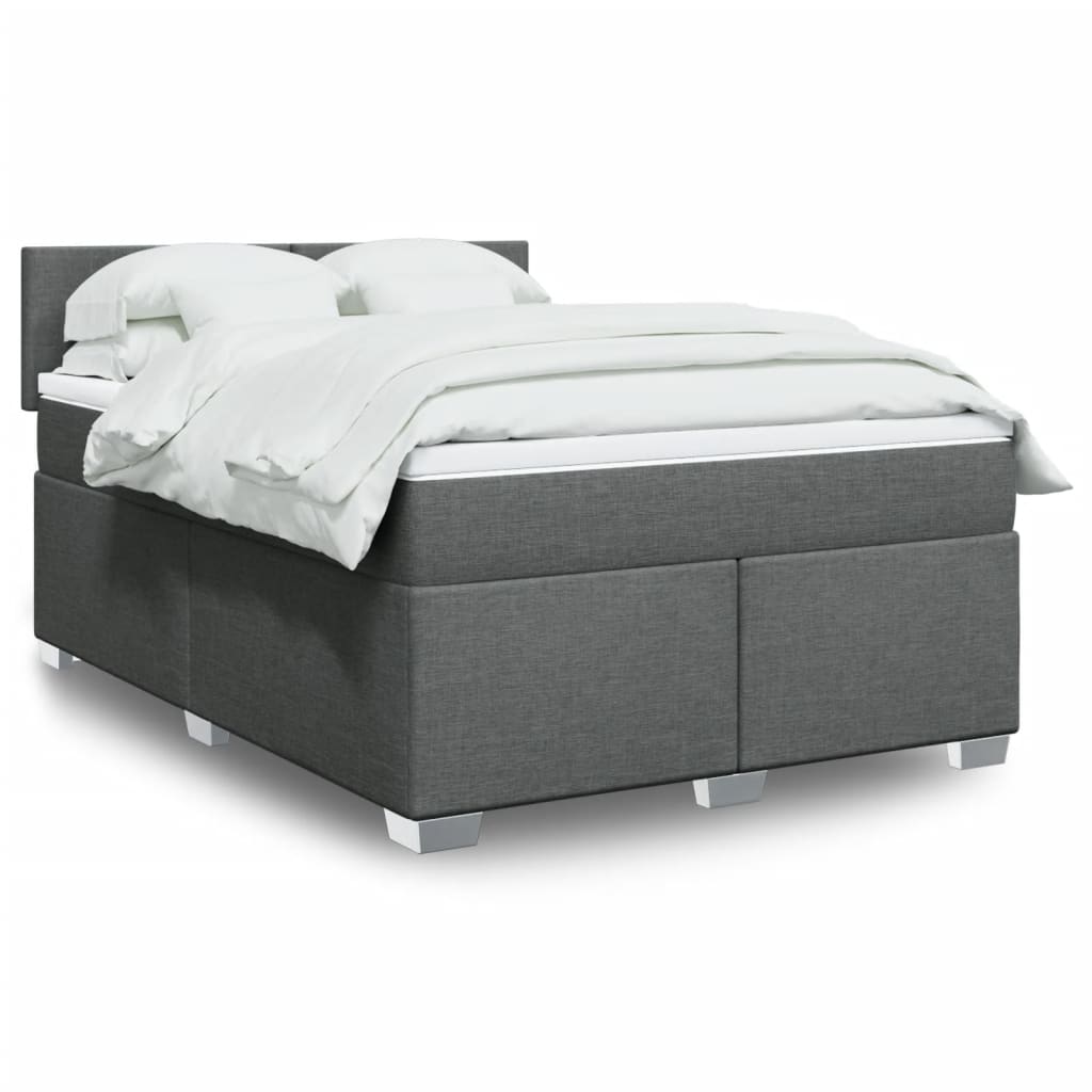 vidaXL Κρεβάτι Boxspring με Στρώμα Σκούρο Γκρι 140x200 εκ Υφασμάτινο