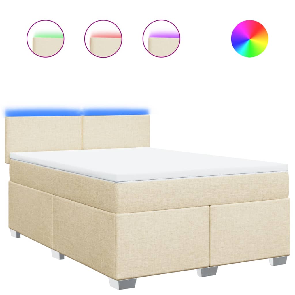 vidaXL Κρεβάτι Boxspring με Στρώμα Κρεμ 140x200 εκ. Υφασμάτινο