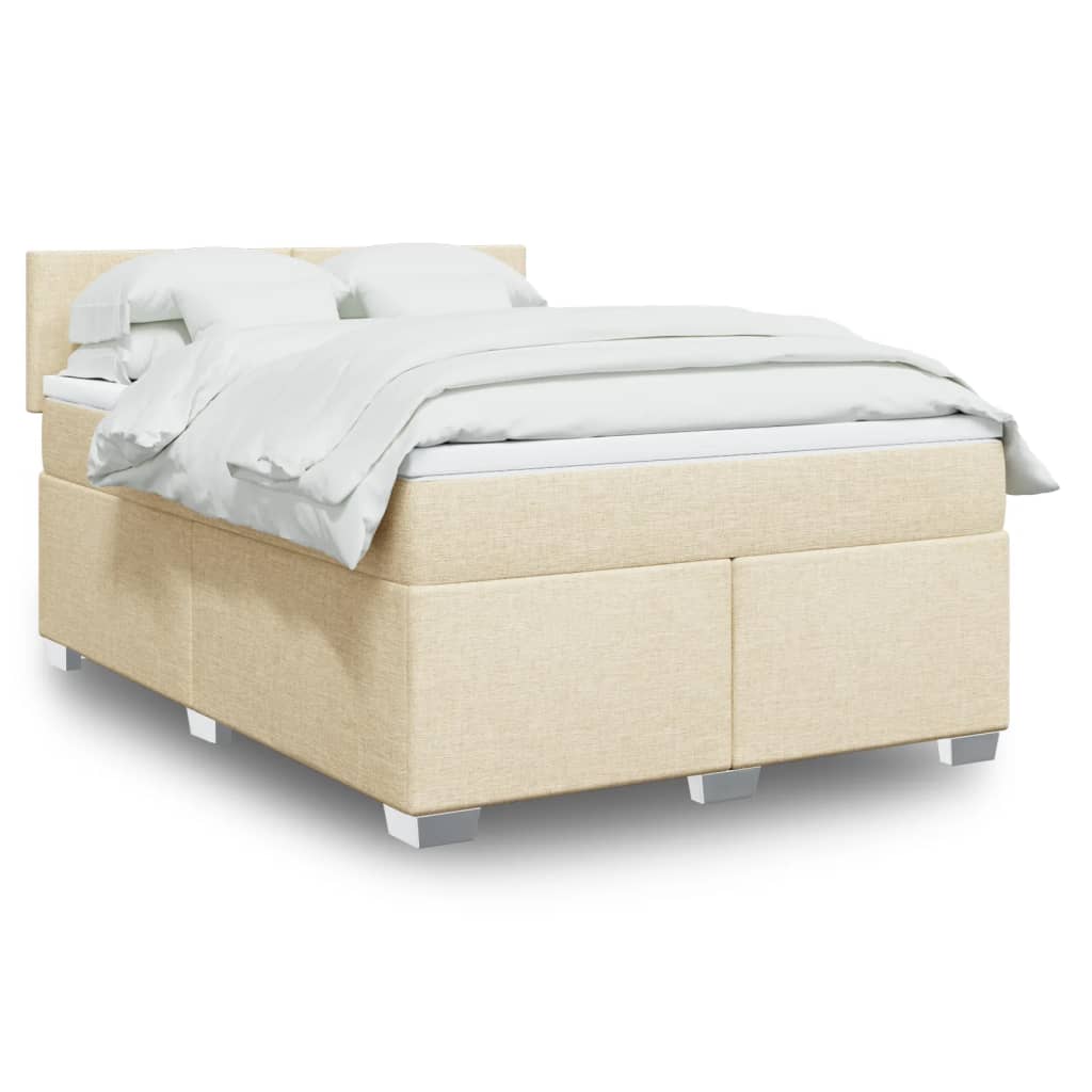 vidaXL Κρεβάτι Boxspring με Στρώμα Κρεμ 140x200 εκ. Υφασμάτινο