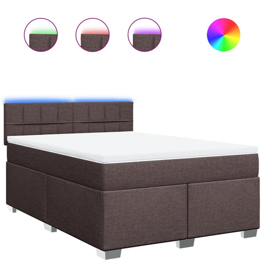 vidaXL Κρεβάτι Boxspring με Στρώμα Σκούρο Καφέ 140x200 εκ Υφασμάτινο