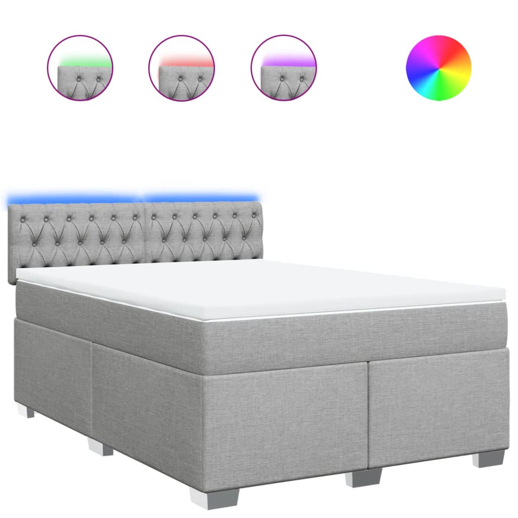 vidaXL Κρεβάτι Boxspring με Στρώμα Ανοιχτό Γκρι 140x200 εκ. Υφασμάτινο