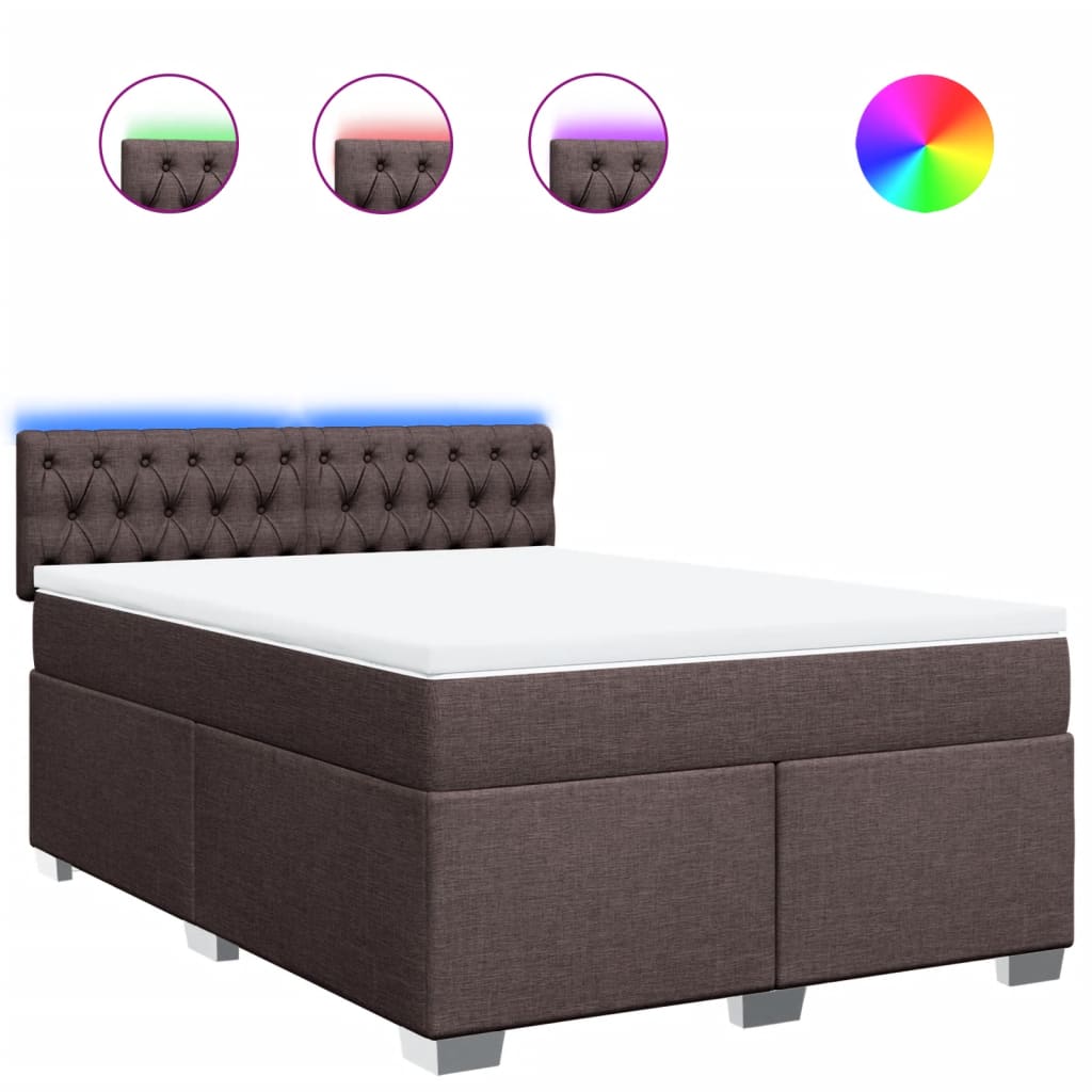 vidaXL Κρεβάτι Boxspring με Στρώμα Σκούρο Καφέ 140x200 εκ Υφασμάτινο