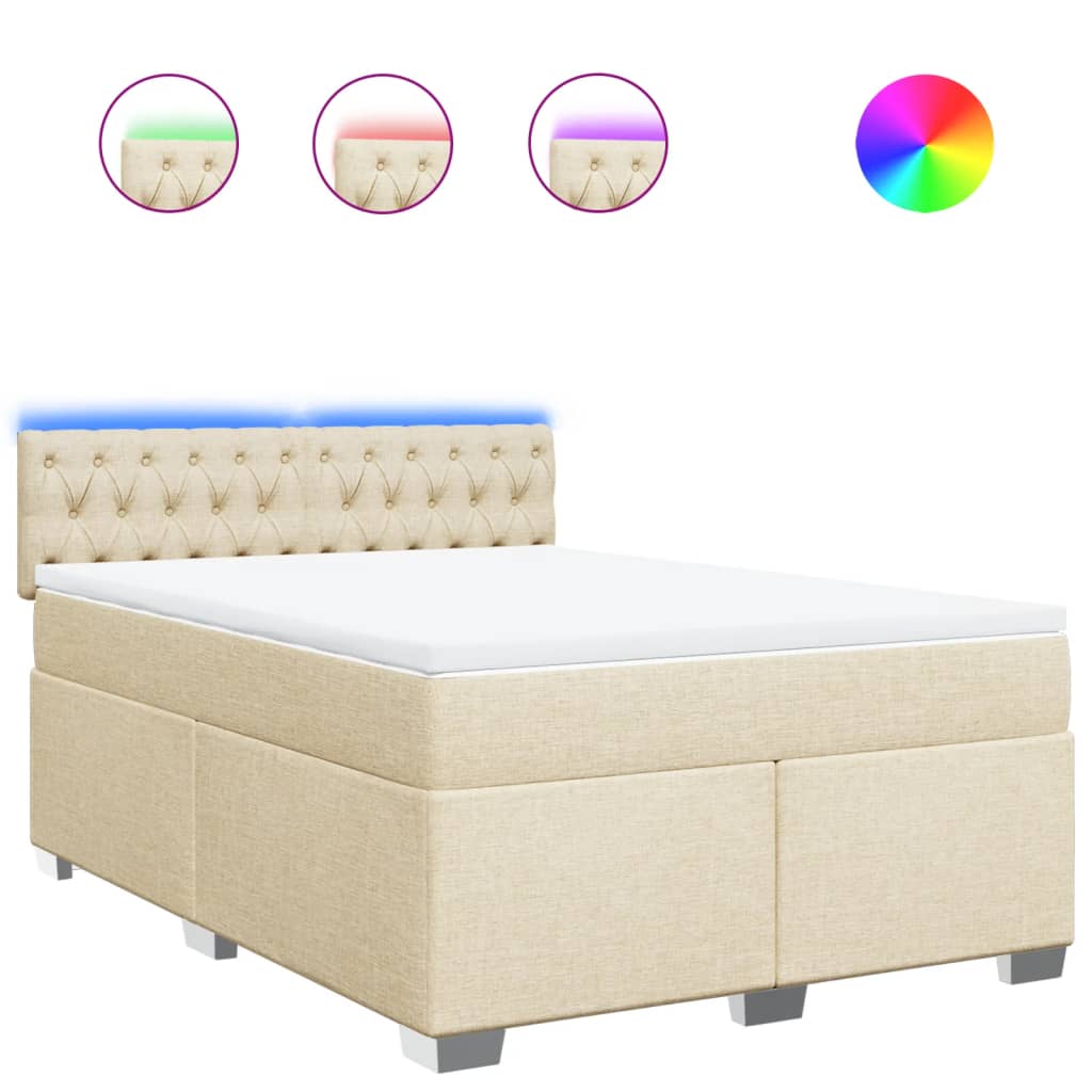 vidaXL Κρεβάτι Boxspring με Στρώμα Κρεμ 140x200 εκ. Υφασμάτινο
