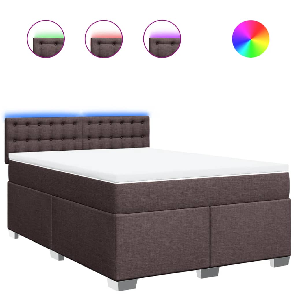 vidaXL Κρεβάτι Boxspring με Στρώμα Σκούρο Καφέ 140x200 εκ Υφασμάτινο