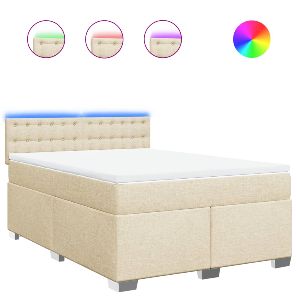 vidaXL Κρεβάτι Boxspring με Στρώμα Κρεμ 140x200 εκ. Υφασμάτινο