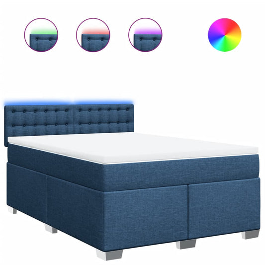 vidaXL Κρεβάτι Boxspring με Στρώμα Μπλε 140x200 εκ. Υφασμάτινο