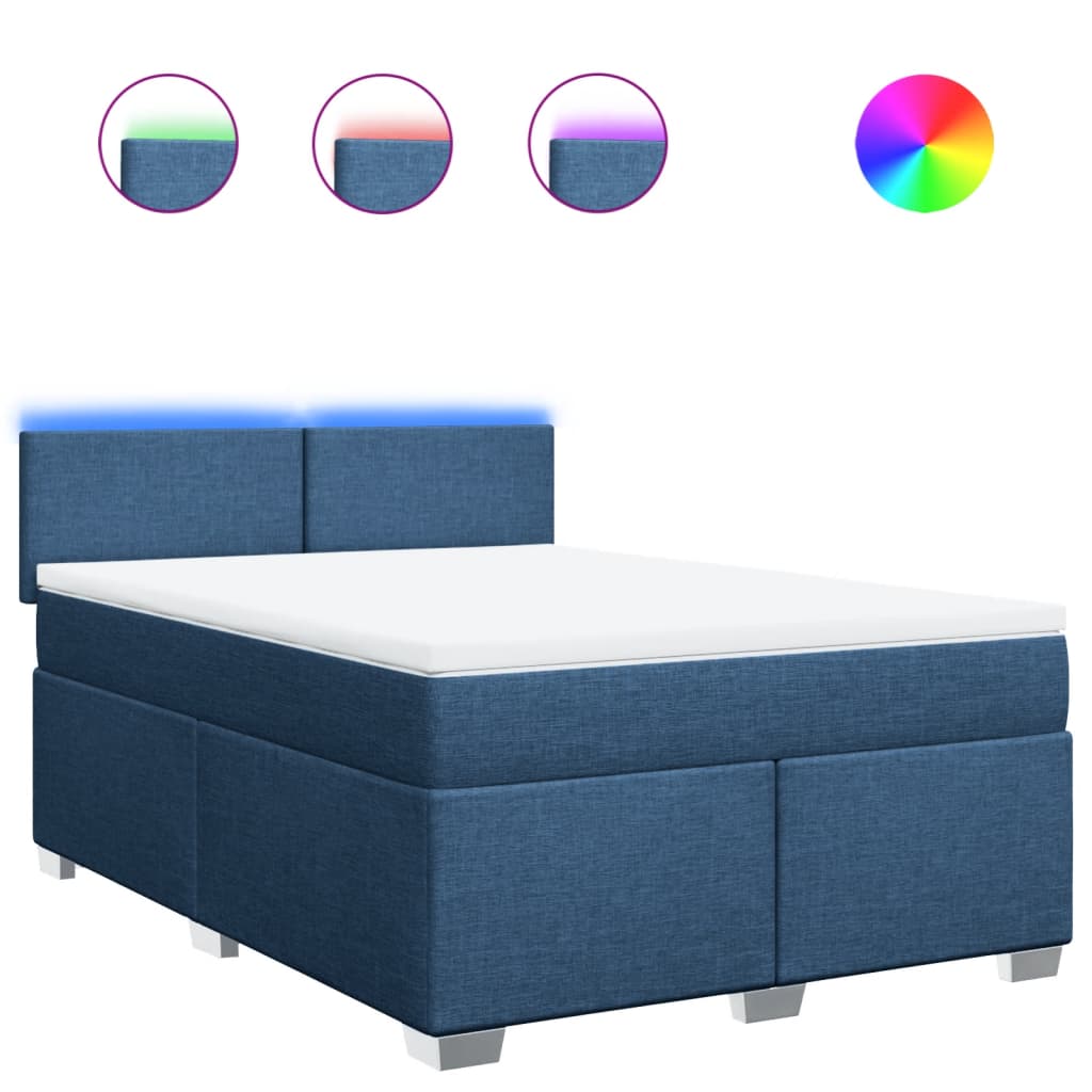 vidaXL Κρεβάτι Boxspring με Στρώμα Μπλε 160x200 εκ. Υφασμάτινο