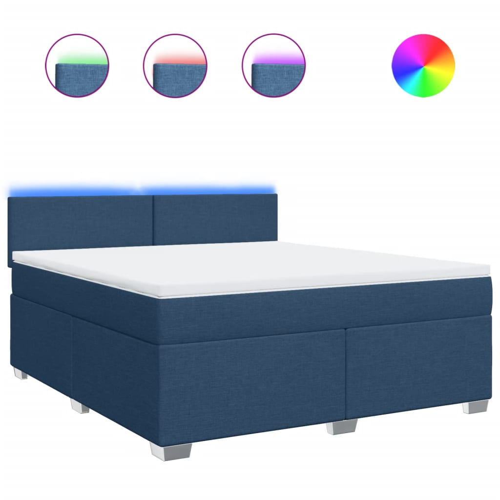 vidaXL Κρεβάτι Boxspring με Στρώμα Μπλε 180x200 εκ. Υφασμάτινο