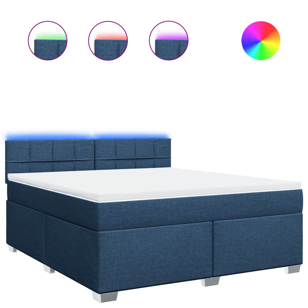 vidaXL Κρεβάτι Boxspring με Στρώμα Μπλε 180x200 εκ. Υφασμάτινο