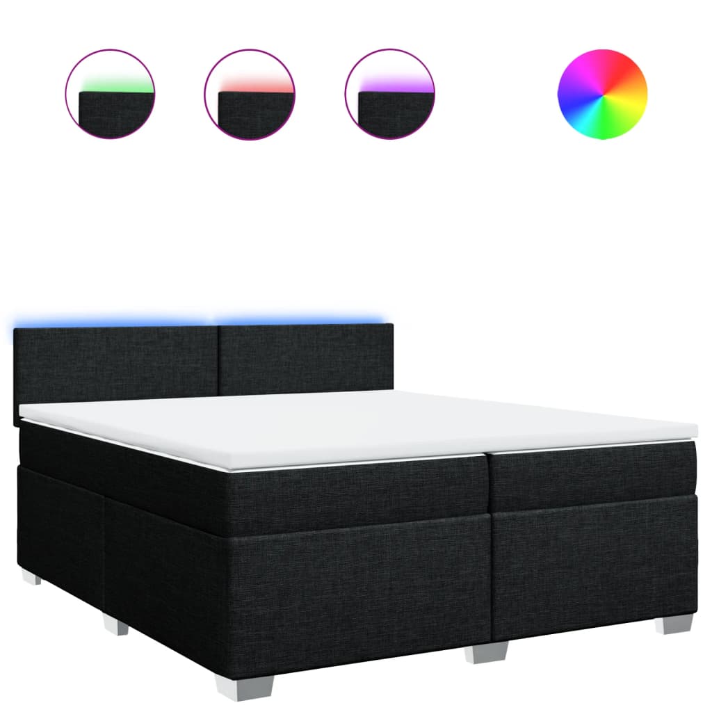 vidaXL Κρεβάτι Boxspring με Στρώμα Μαύρο 200x200 εκ. Υφασμάτινο