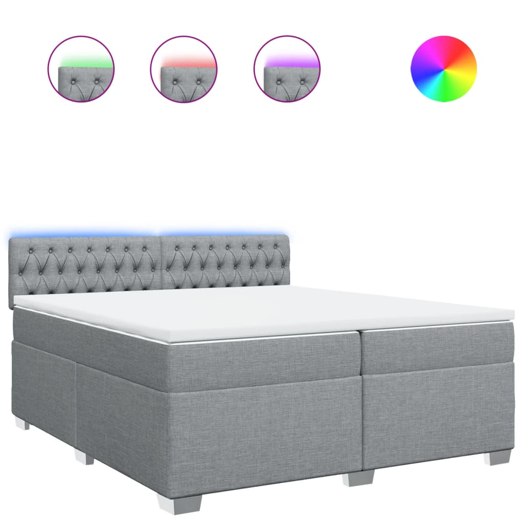 vidaXL Κρεβάτι Boxspring με Στρώμα Ανοιχτό Γκρι 200x200 εκ. Υφασμάτινο