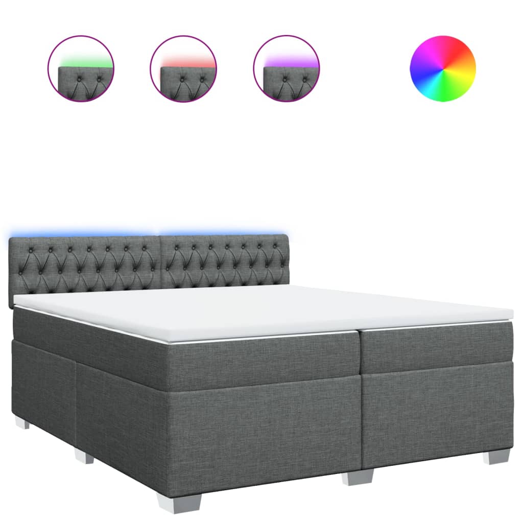 vidaXL Κρεβάτι Boxspring με Στρώμα Σκούρο Γκρι 200x200 εκ. Υφασμάτινο