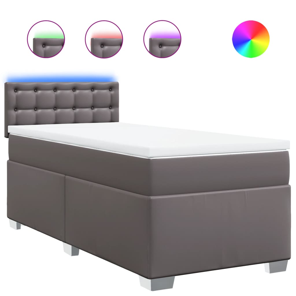 vidaXL Κρεβάτι Boxspring με Στρώμα Γκρι 80 x 200 εκ. Συνθετικό Δέρμα