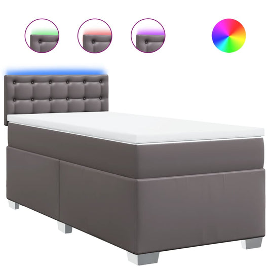 vidaXL Κρεβάτι Boxspring με Στρώμα Γκρι 80 x 200 εκ. Συνθετικό Δέρμα