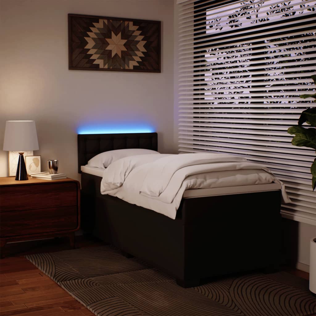 vidaXL Κρεβάτι Boxspring με Στρώμα Μαύρο 90x190εκ. από Συνθετικό Δέρμα