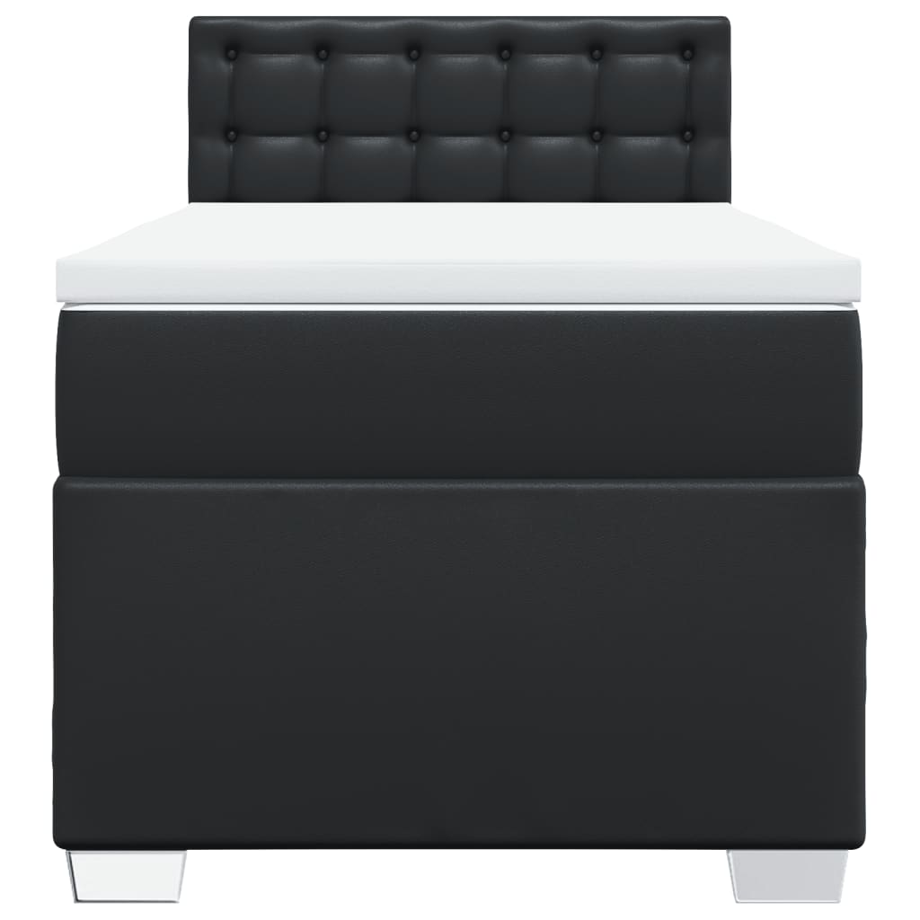 vidaXL Κρεβάτι Boxspring με Στρώμα Μαύρο 90x190εκ. από Συνθετικό Δέρμα