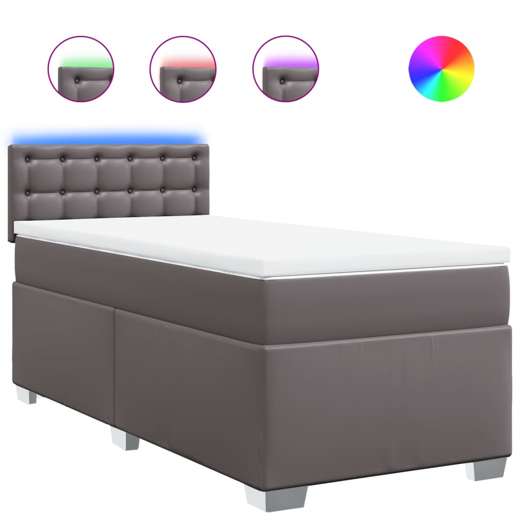 vidaXL Κρεβάτι Boxspring με Στρώμα Γκρι 90x190 εκ. από Συνθετικό Δέρμα