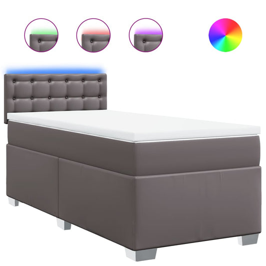 vidaXL Κρεβάτι Boxspring με Στρώμα Γκρι 90x190 εκ. από Συνθετικό Δέρμα