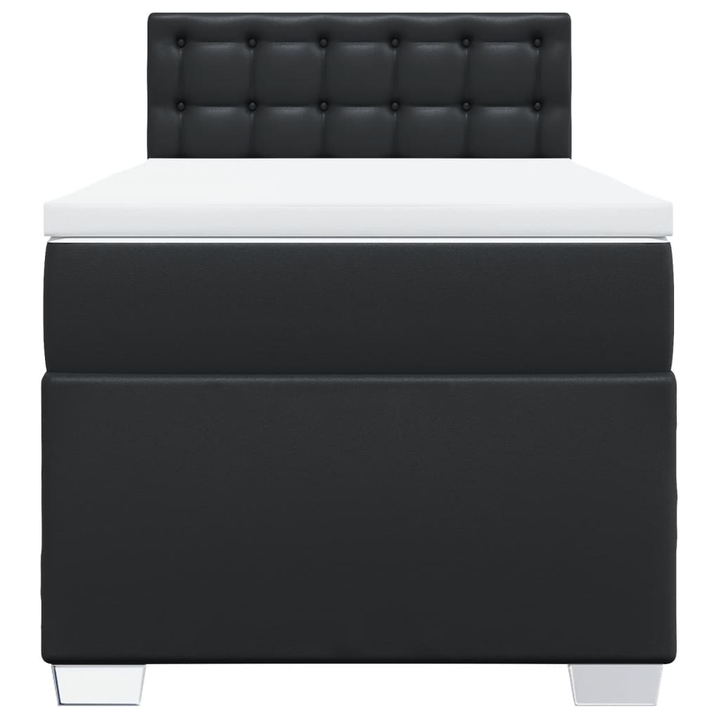 vidaXL Κρεβάτι Boxspring με Στρώμα Μαύρο 90x200εκ. από Συνθετικό Δέρμα