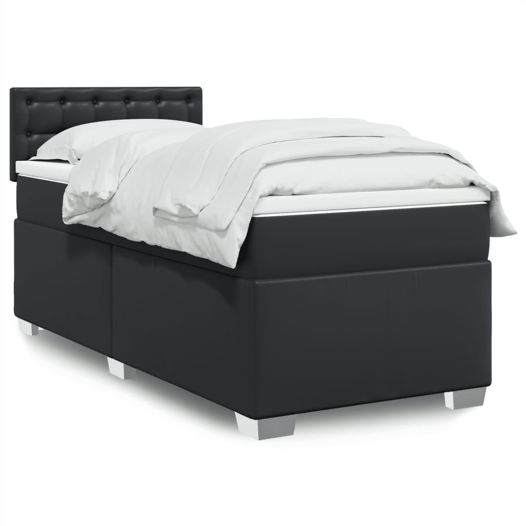 vidaXL Κρεβάτι Boxspring με Στρώμα Μαύρο 90x200εκ. από Συνθετικό Δέρμα