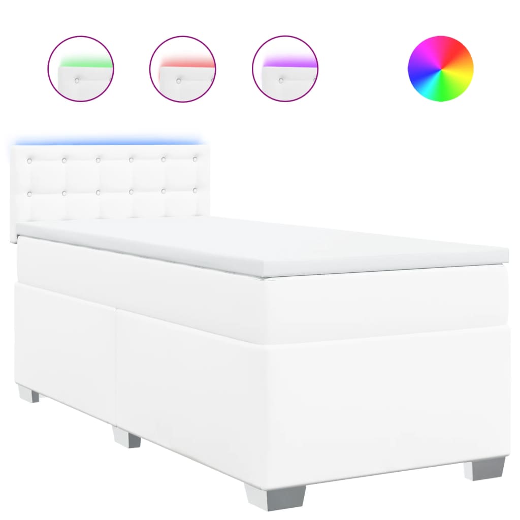 vidaXL Κρεβάτι Boxspring με Στρώμα Λευκό 90x200εκ. από Συνθετικό Δέρμα