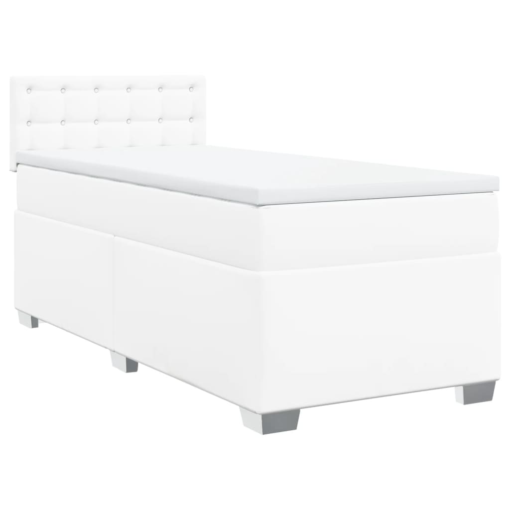 vidaXL Κρεβάτι Boxspring με Στρώμα Λευκό 90x200εκ. από Συνθετικό Δέρμα