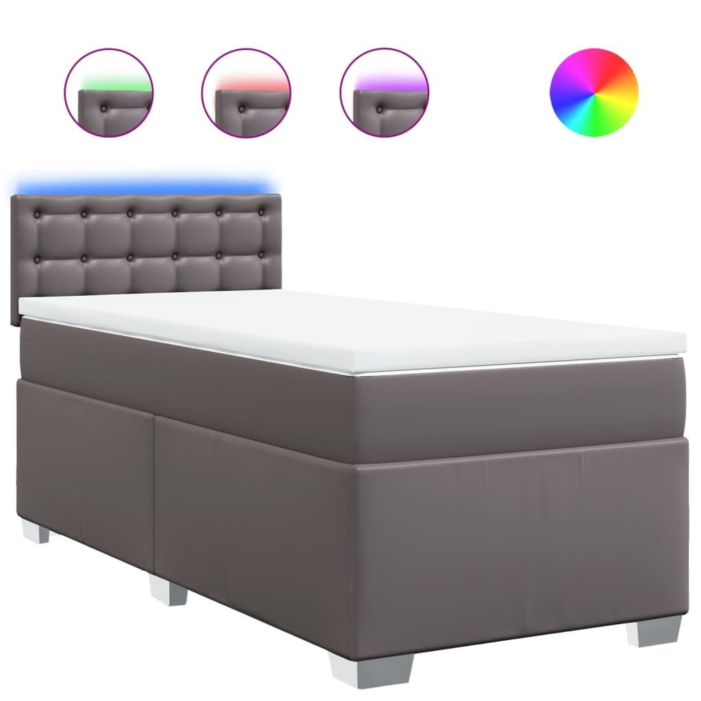 vidaXL Κρεβάτι Boxspring με Στρώμα Γκρι 90x200 εκ. από Συνθετικό Δέρμα