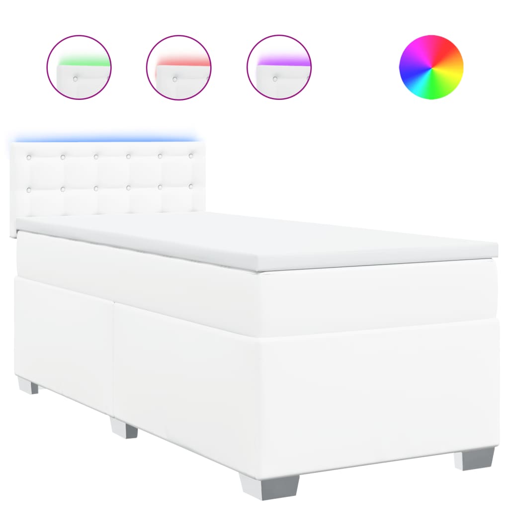 vidaXL Κρεβάτι Boxspring με Στρώμα Λευκό 100x200εκ.από Συνθετικό Δέρμα