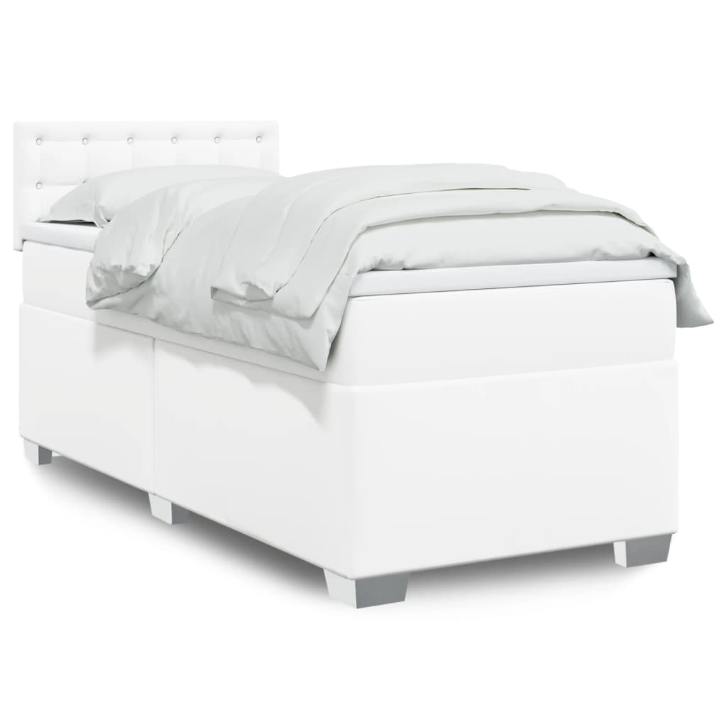 vidaXL Κρεβάτι Boxspring με Στρώμα Λευκό 100x200εκ.από Συνθετικό Δέρμα