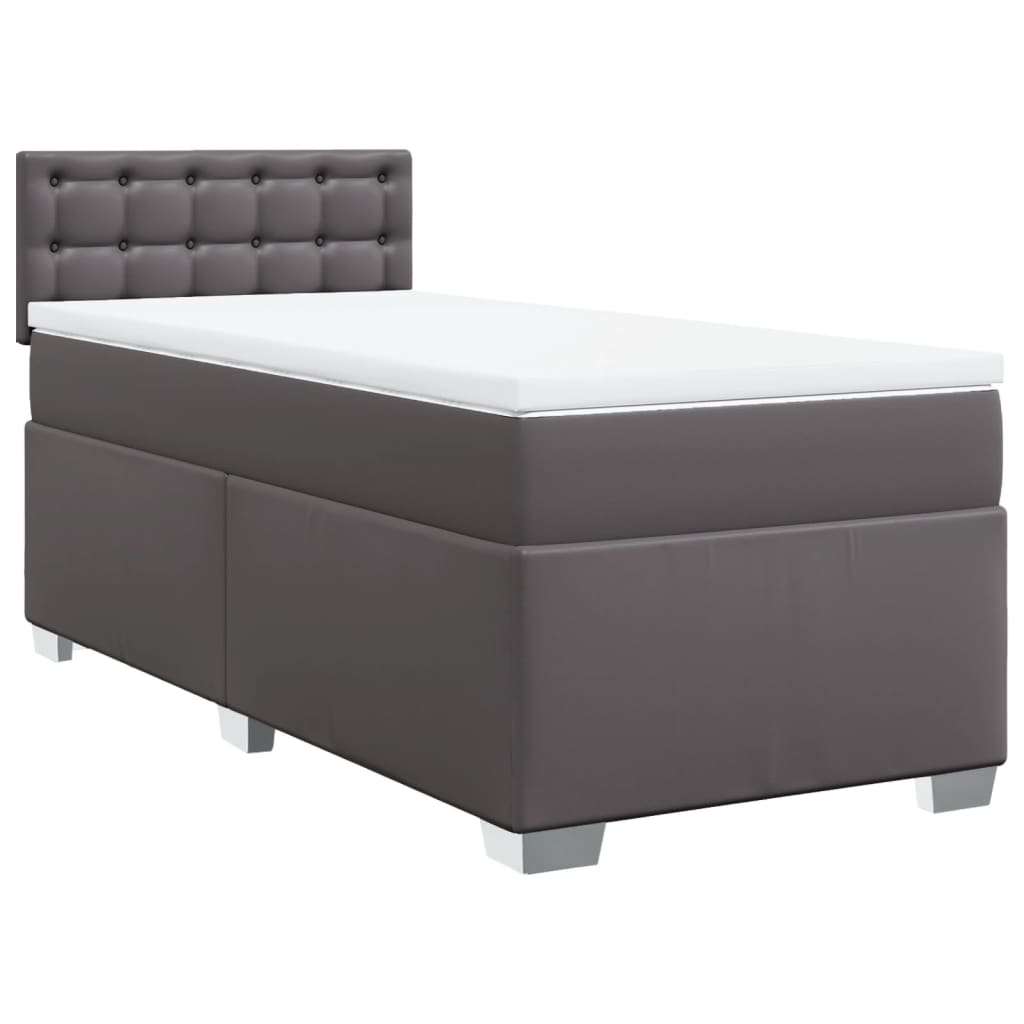 vidaXL Κρεβάτι Boxspring με Στρώμα Γκρι 100x200εκ. από Συνθετικό Δέρμα
