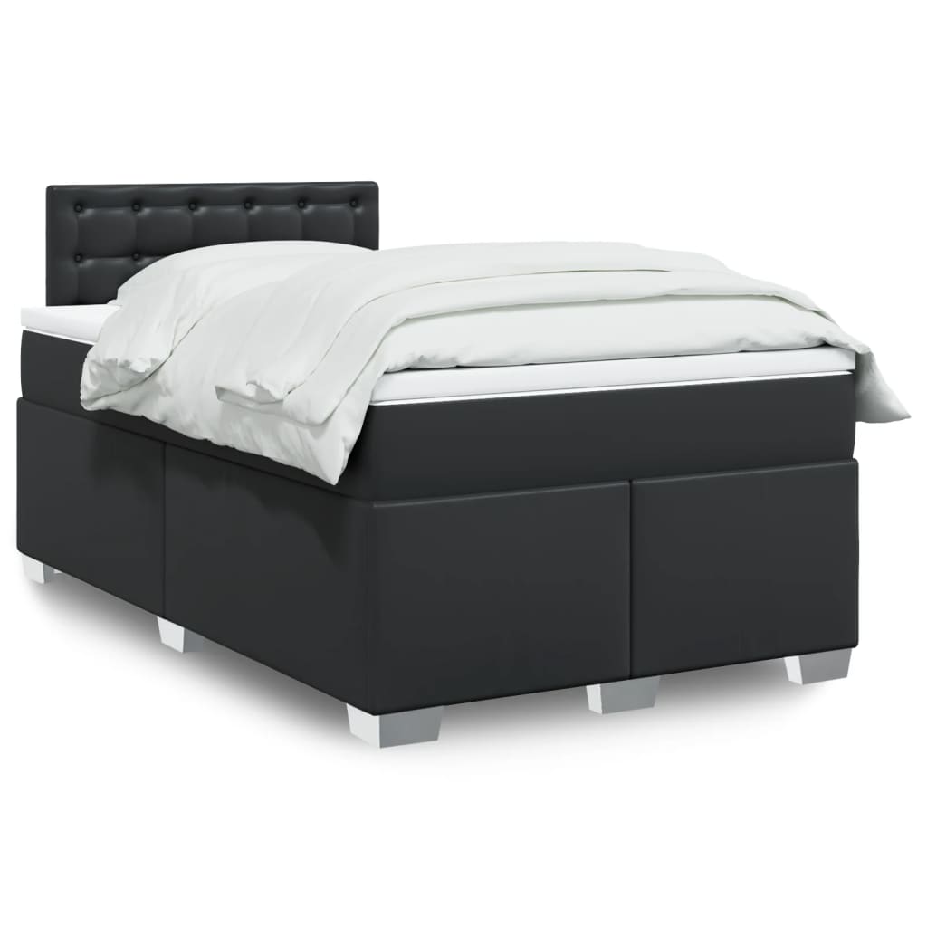 vidaXL Κρεβάτι Boxspring με Στρώμα Μαύρο 120x190εκ.από Συνθετικό Δέρμα