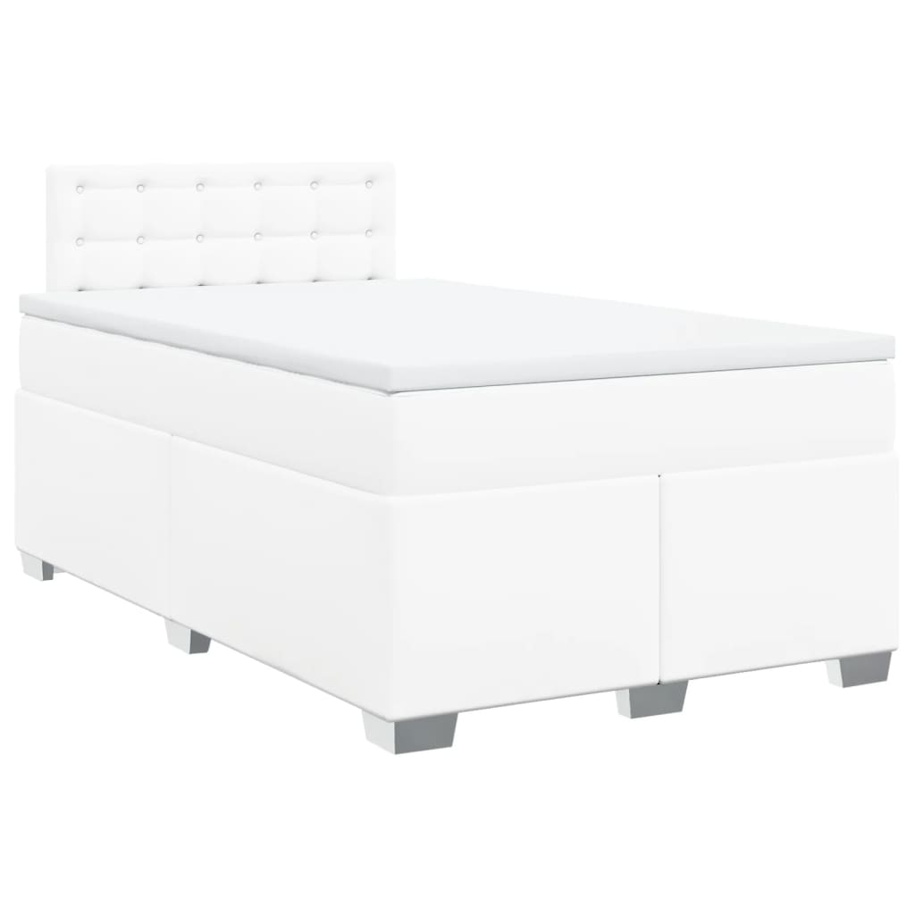 vidaXL Κρεβάτι Boxspring με Στρώμα Λευκό 120x200εκ.από Συνθετικό Δέρμα