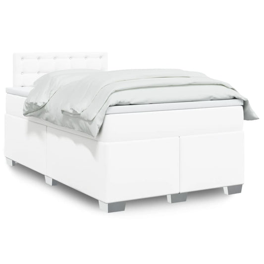 vidaXL Κρεβάτι Boxspring με Στρώμα Λευκό 120x200εκ.από Συνθετικό Δέρμα